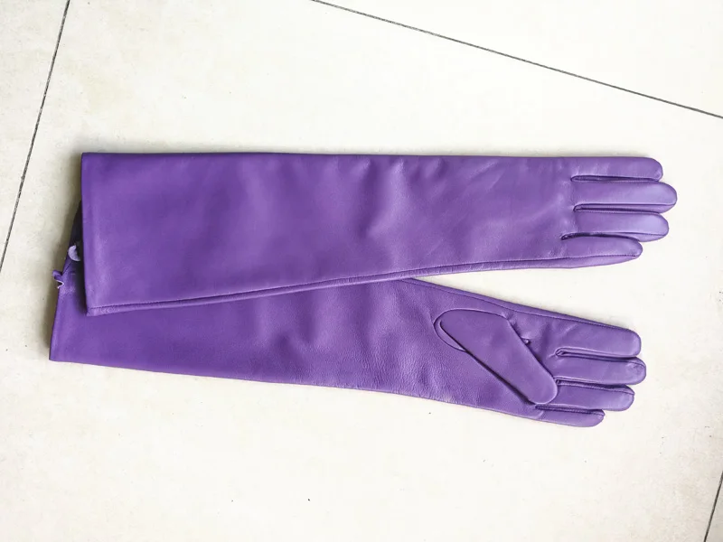 Long Leather Gloves Female Color Sheepskin Cloves Thin Section Over Elbow Long Velvet Lining Winter Warm Arm Set Free Shipping