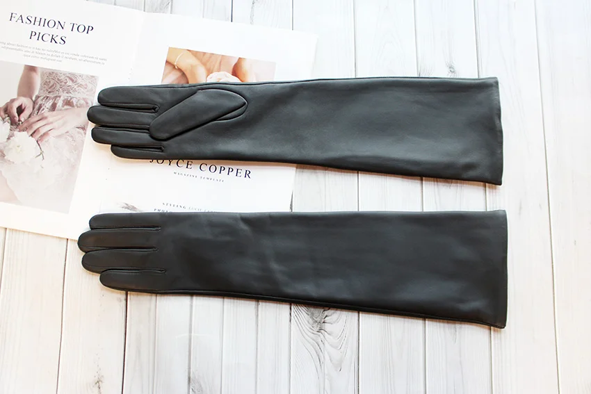 Long Leather Gloves Female Color Sheepskin Cloves Thin Section Over Elbow Long Velvet Lining Winter Warm Arm Set Free Shipping