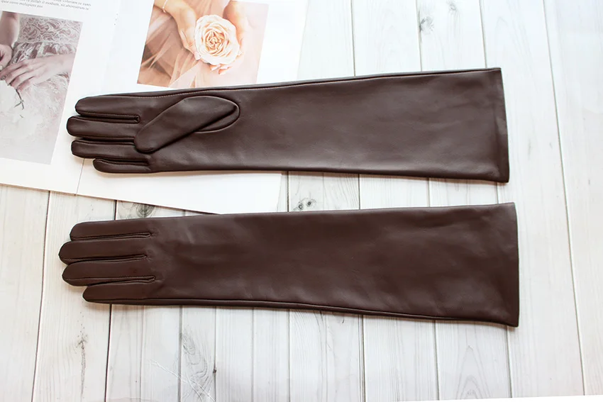 Long Leather Gloves Female Color Sheepskin Cloves Thin Section Over Elbow Long Velvet Lining Winter Warm Arm Set Free Shipping