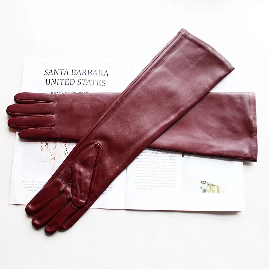 Long Leather Gloves Female Color Sheepskin Cloves Thin Section Over Elbow Long Velvet Lining Winter Warm Arm Set Free Shipping