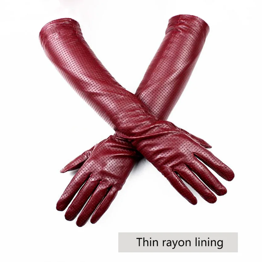 Long Leather Gloves Female Color Sheepskin Cloves Thin Section Over Elbow Long Velvet Lining Winter Warm Arm Set Free Shipping
