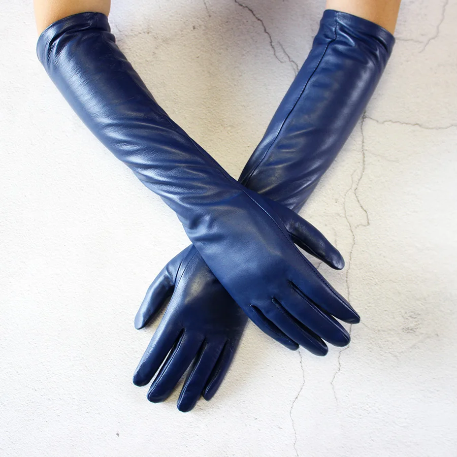 Long Leather Gloves Female Color Sheepskin Cloves Thin Section Over Elbow Long Velvet Lining Winter Warm Arm Set Free Shipping