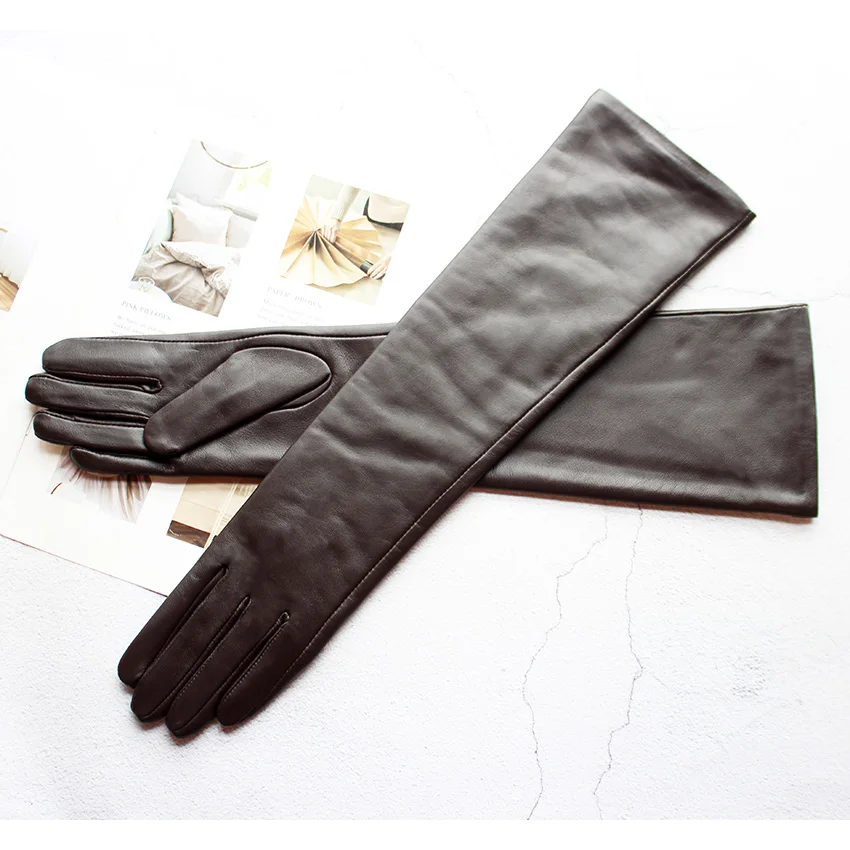 Long Leather Gloves Female Color Sheepskin Cloves Thin Section Over Elbow Long Velvet Lining Winter Warm Arm Set Free Shipping