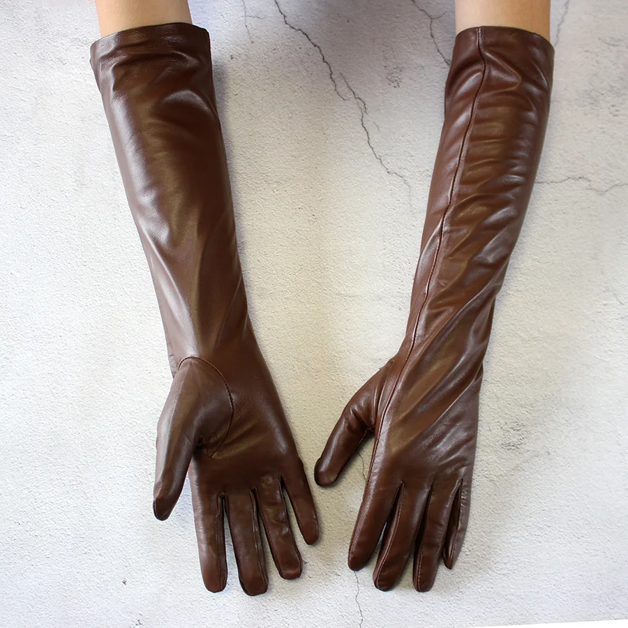 Long Leather Gloves Female Color Sheepskin Cloves Thin Section Over Elbow Long Velvet Lining Winter Warm Arm Set Free Shipping
