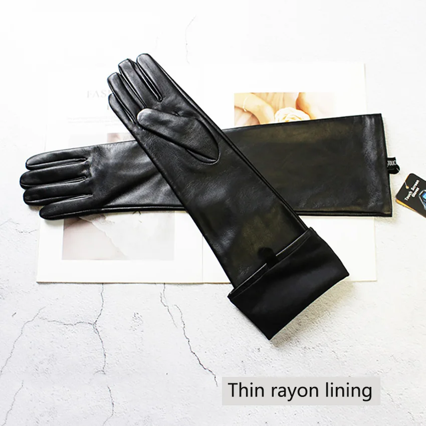 Long Leather Gloves Female Color Sheepskin Cloves Thin Section Over Elbow Long Velvet Lining Winter Warm Arm Set Free Shipping