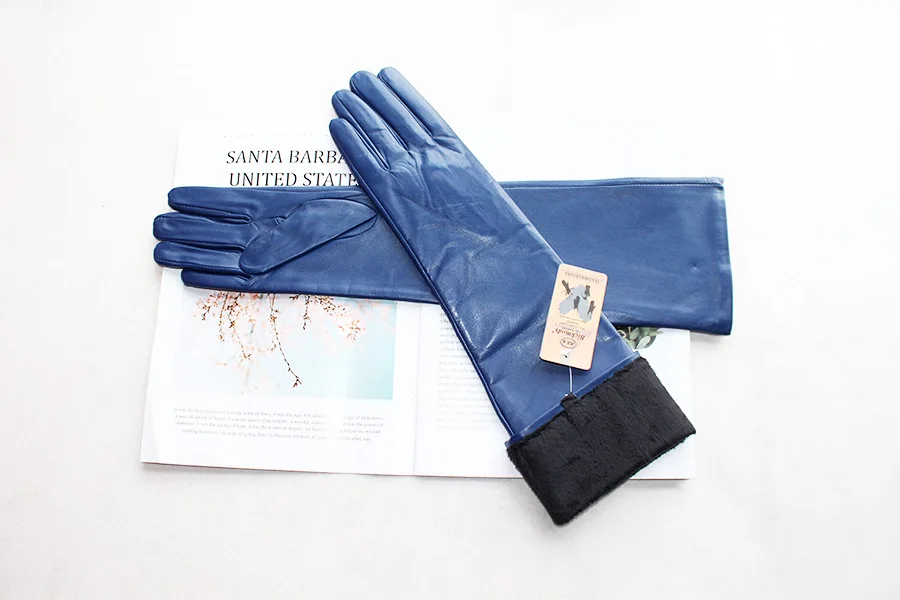 Long Leather Gloves Female Color Sheepskin Cloves Thin Section Over Elbow Long Velvet Lining Winter Warm Arm Set Free Shipping