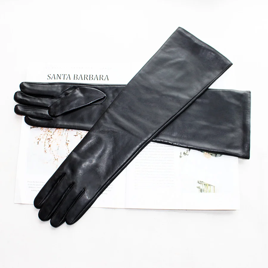 Long Leather Gloves Female Color Sheepskin Cloves Thin Section Over Elbow Long Velvet Lining Winter Warm Arm Set Free Shipping