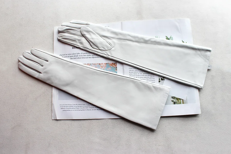 Long Leather Gloves Female Color Sheepskin Cloves Thin Section Over Elbow Long Velvet Lining Winter Warm Arm Set Free Shipping