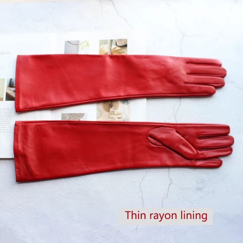 Long Leather Gloves Female Color Sheepskin Cloves Thin Section Over Elbow Long Velvet Lining Winter Warm Arm Set Free Shipping
