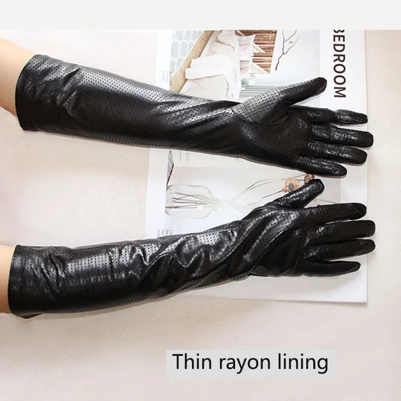 Long Leather Gloves Female Color Sheepskin Cloves Thin Section Over Elbow Long Velvet Lining Winter Warm Arm Set Free Shipping