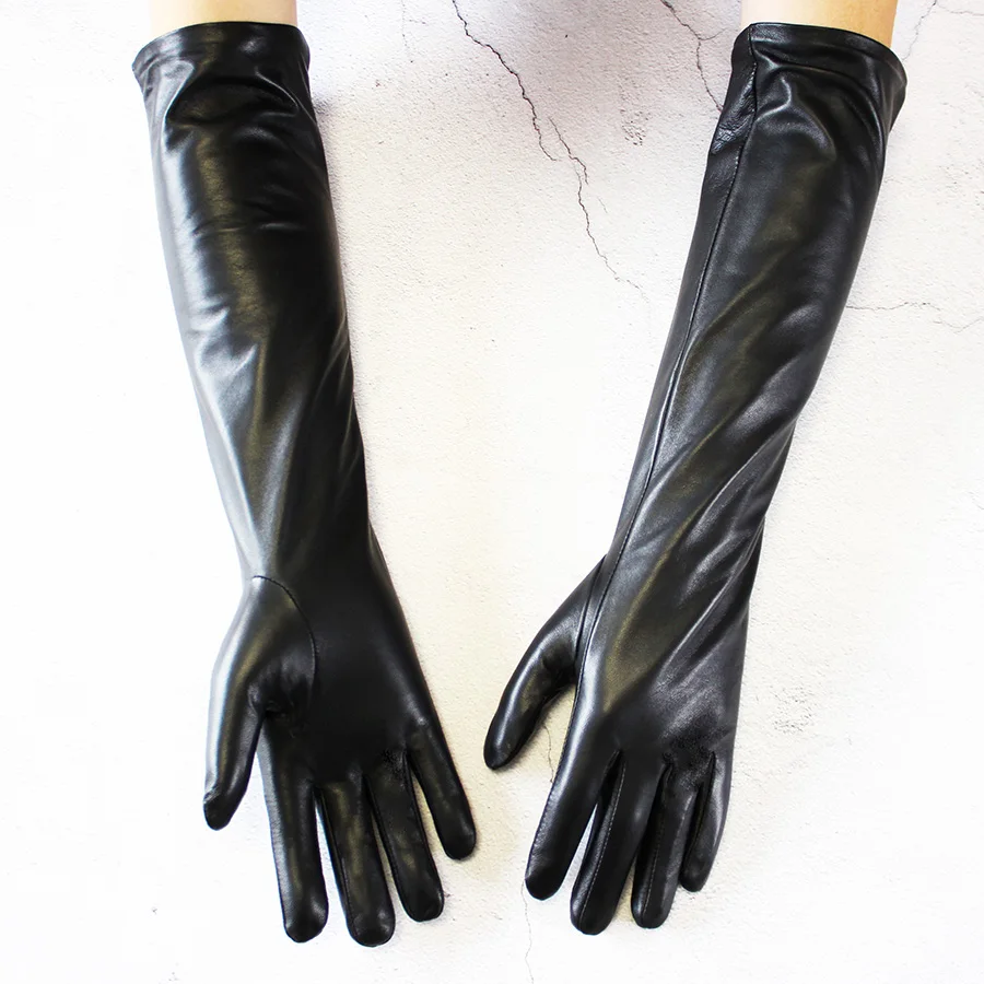 Long Leather Gloves Female Color Sheepskin Cloves Thin Section Over Elbow Long Velvet Lining Winter Warm Arm Set Free Shipping
