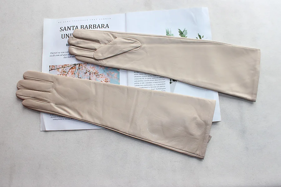 Long Leather Gloves Female Color Sheepskin Cloves Thin Section Over Elbow Long Velvet Lining Winter Warm Arm Set Free Shipping