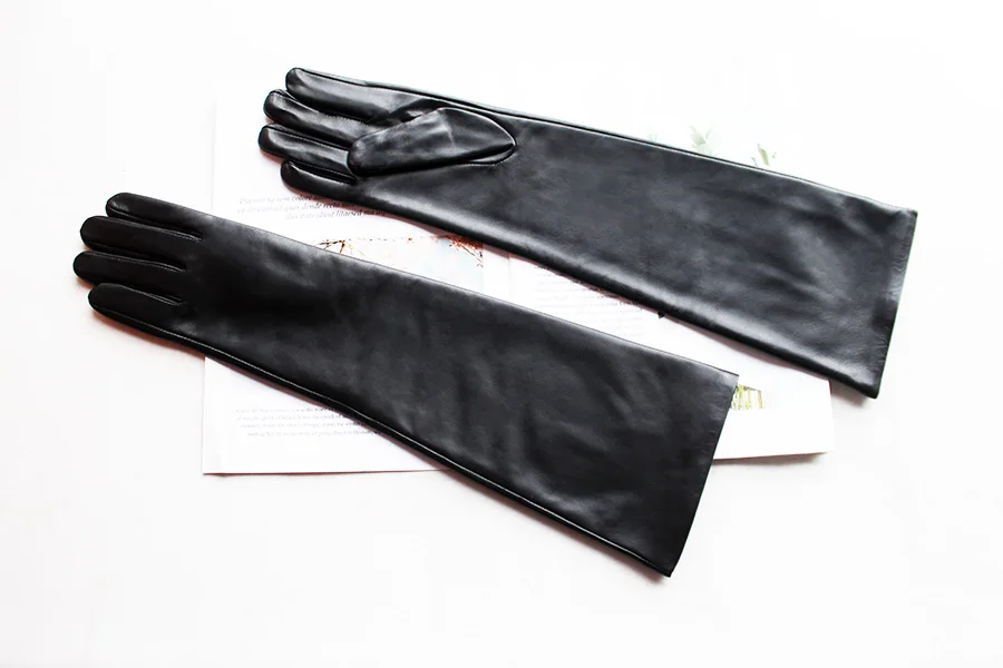 Long Leather Gloves Female Color Sheepskin Cloves Thin Section Over Elbow Long Velvet Lining Winter Warm Arm Set Free Shipping