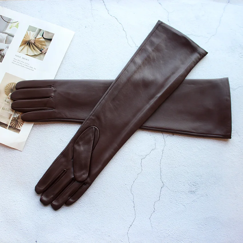Long Leather Gloves Female Color Sheepskin Cloves Thin Section Over Elbow Long Velvet Lining Winter Warm Arm Set Free Shipping