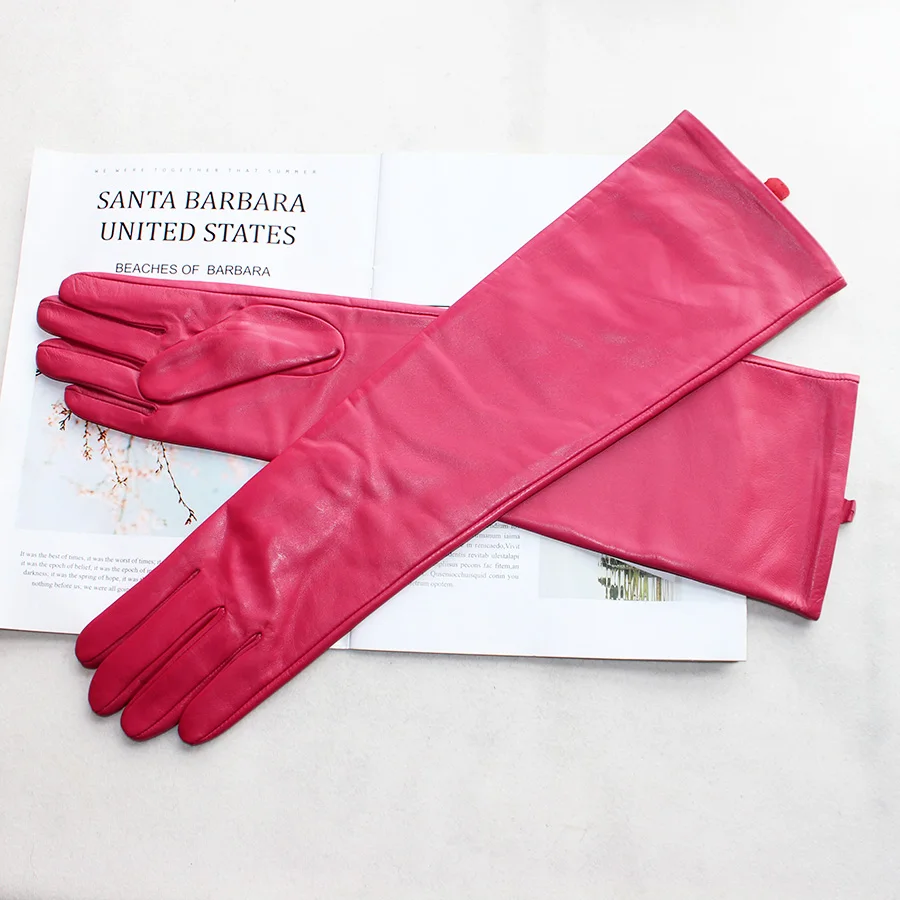Long Leather Gloves Female Color Sheepskin Cloves Thin Section Over Elbow Long Velvet Lining Winter Warm Arm Set Free Shipping