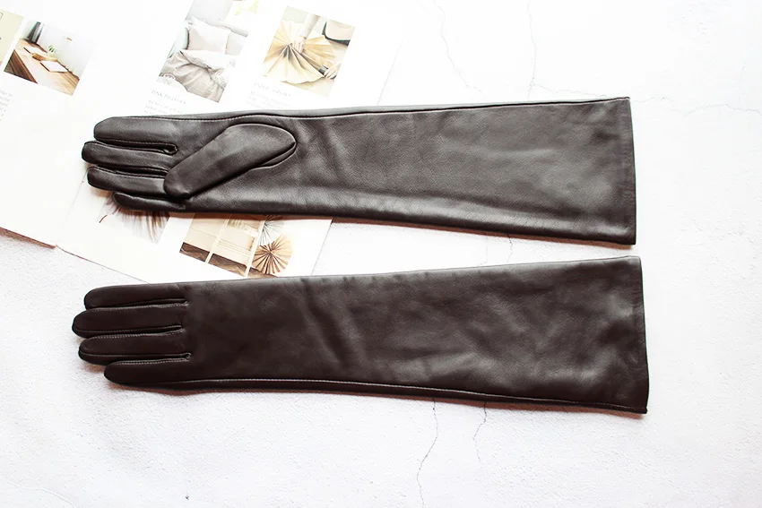 Long Leather Gloves Female Color Sheepskin Cloves Thin Section Over Elbow Long Velvet Lining Winter Warm Arm Set Free Shipping