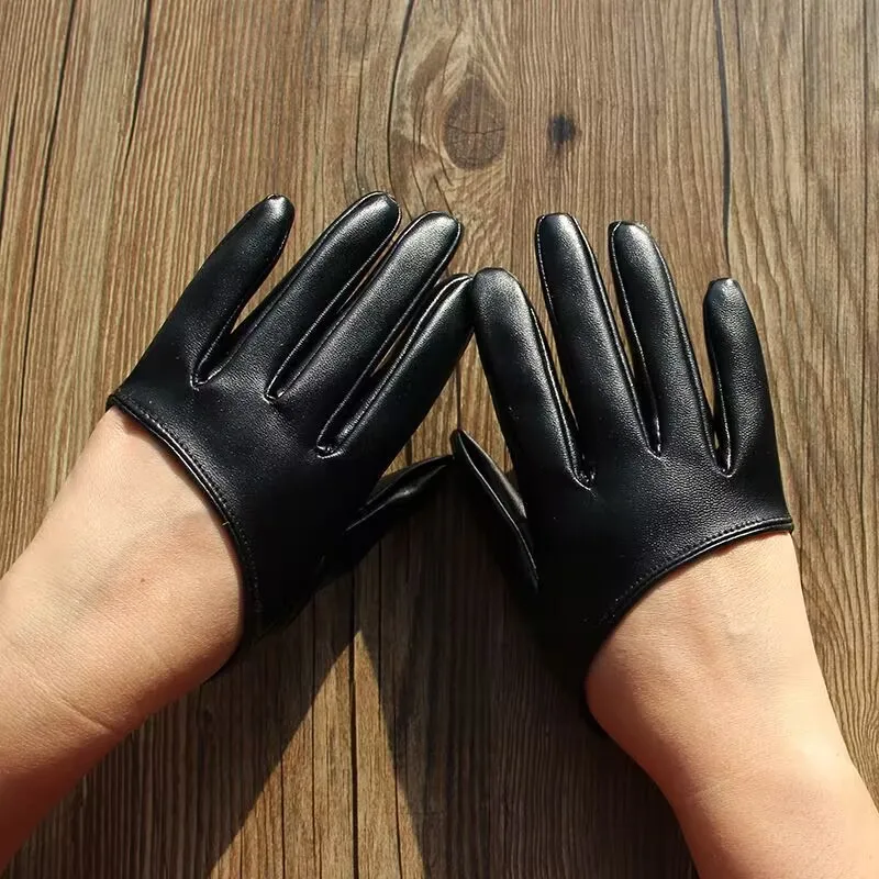 1 Pair Fashion Women Tight Full Finger Gloves Imitation PU Leather Sexy Half Palm Gloves Party Performance Black Short Mittens