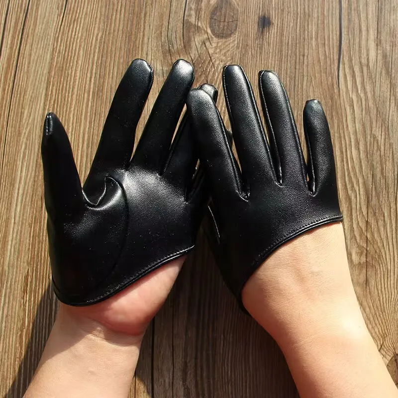 1 Pair Fashion Women Tight Full Finger Gloves Imitation PU Leather Sexy Half Palm Gloves Party Performance Black Short Mittens