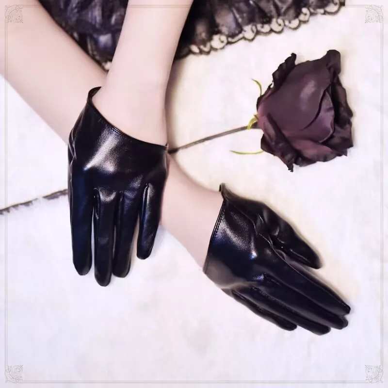 1 Pair Fashion Women Tight Full Finger Gloves Imitation PU Leather Sexy Half Palm Gloves Party Performance Black Short Mittens