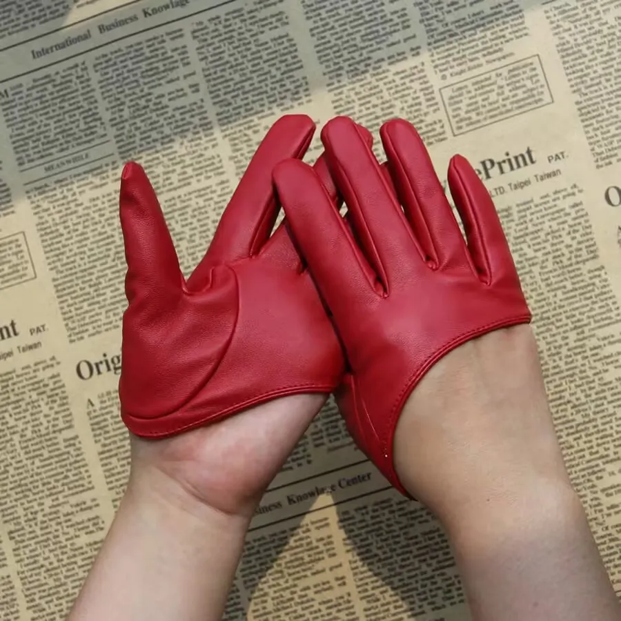 1 Pair Fashion Women Tight Full Finger Gloves Imitation PU Leather Sexy Half Palm Gloves Party Performance Black Short Mittens