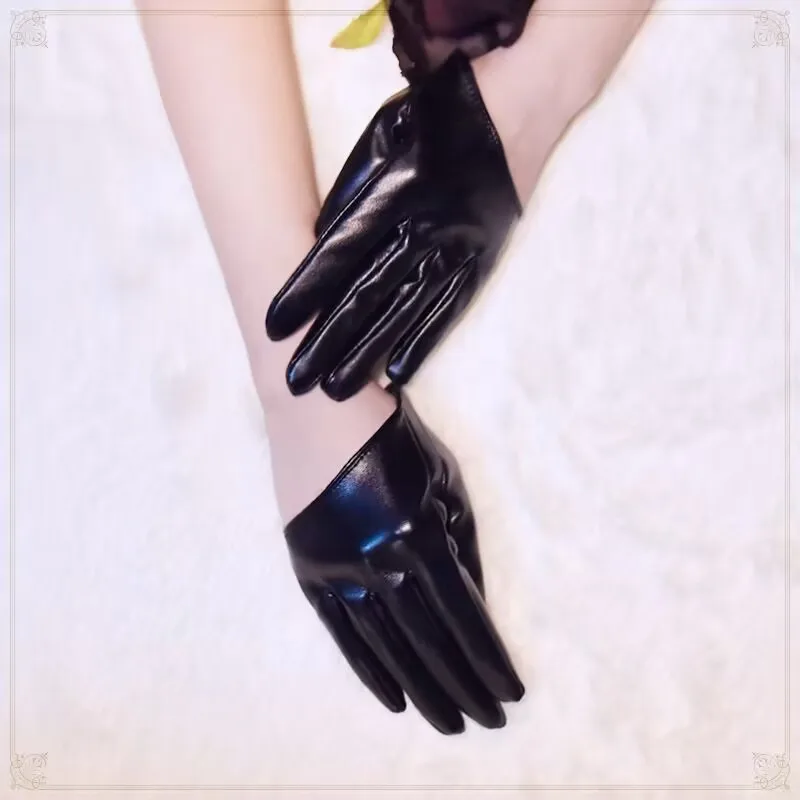 1 Pair Fashion Women Tight Full Finger Gloves Imitation PU Leather Sexy Half Palm Gloves Party Performance Black Short Mittens