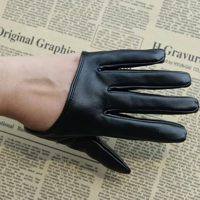 1 Pair Fashion Women Tight Full Finger Gloves Imitation PU Leather Sexy Half Palm Gloves Party Performance Black Short Mittens