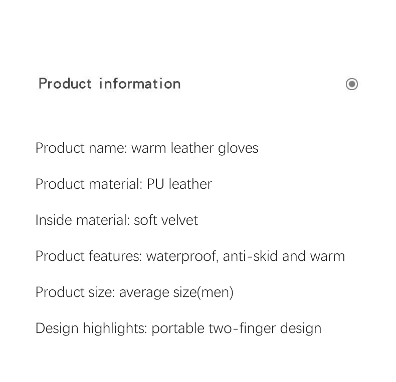 Men's Gloves Autumn Cycling Winter Two-Finger Velvet Warm Non-Slip Male Waterproof Sports Touchscreen Hiking Fishing Gloves