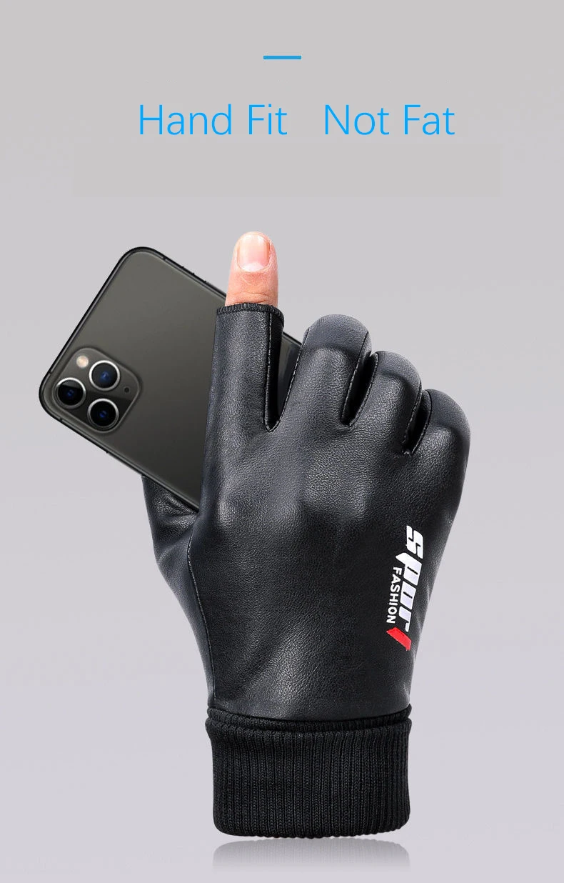 Men's Gloves Autumn Cycling Winter Two-Finger Velvet Warm Non-Slip Male Waterproof Sports Touchscreen Hiking Fishing Gloves