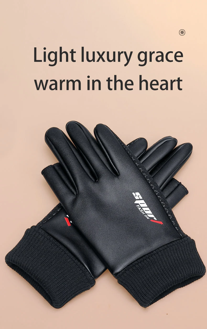 Men's Gloves Autumn Cycling Winter Two-Finger Velvet Warm Non-Slip Male Waterproof Sports Touchscreen Hiking Fishing Gloves