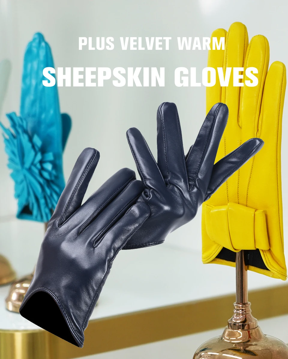 Fashion Sheepskin Women's Gloves, Drive Women's Leather Gloves, Thin Touch Gloves, Keep Warm Women's Winter Gloves -2001
