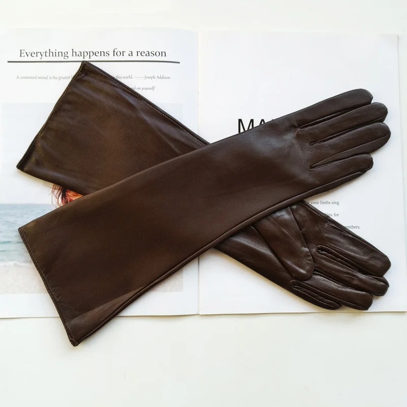New Women's Long Sheepskin Gloves with Plush Insulation and Windproof Leather Gloves for Driving