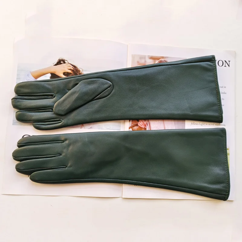 New Women's Long Sheepskin Gloves with Plush Insulation and Windproof Leather Gloves for Driving