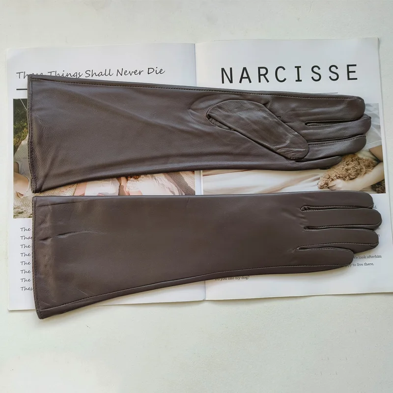 New Women's Long Sheepskin Gloves with Plush Insulation and Windproof Leather Gloves for Driving