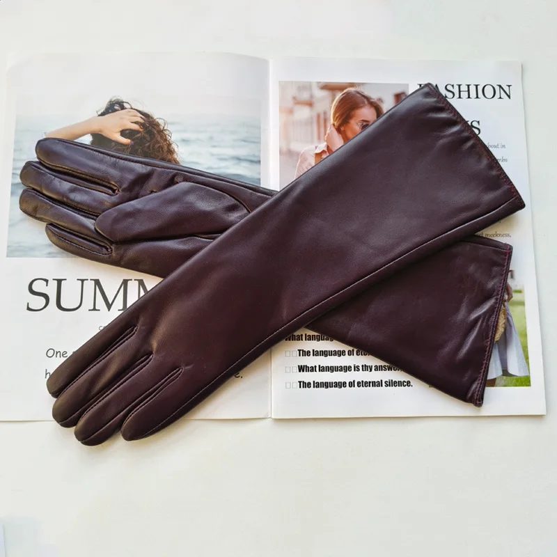 New Women's Long Sheepskin Gloves with Plush Insulation and Windproof Leather Gloves for Driving