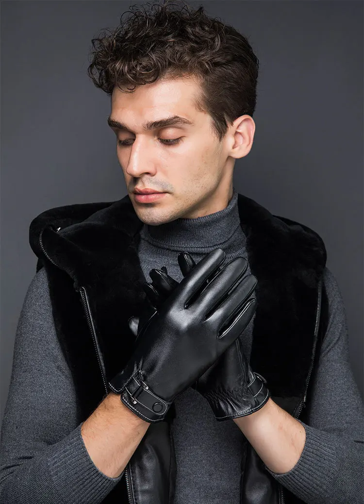 Fashion Men's Winter Outdoor Warm Waterproof Gloves Men Faux Leather Driving Gloves Thin Leather Gloves For Touch Screen Guantes