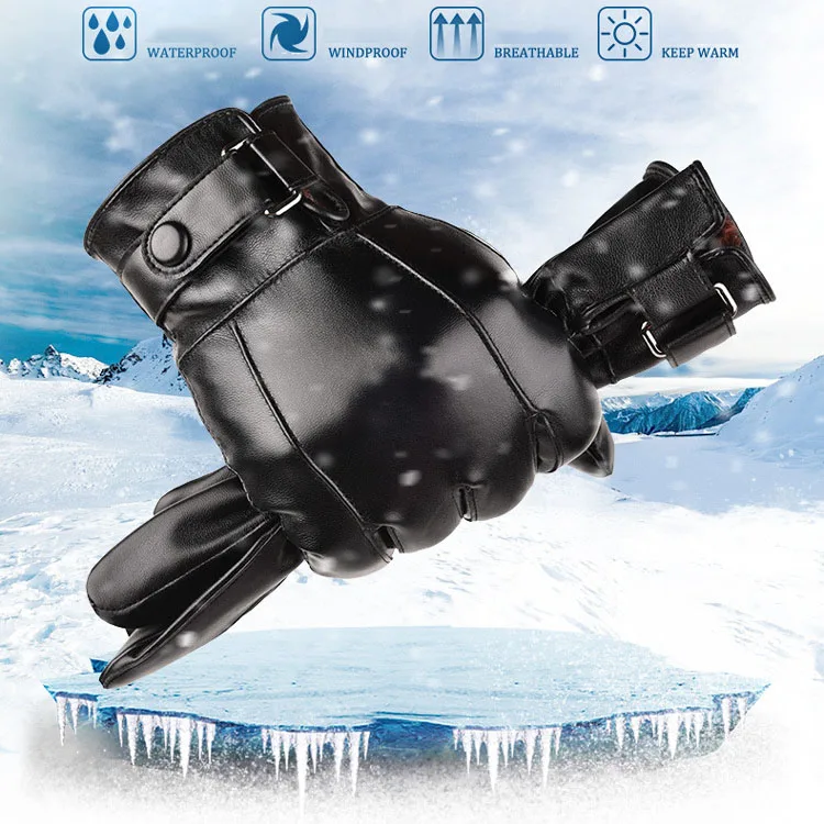 Fashion Men's Winter Outdoor Warm Waterproof Gloves Men Faux Leather Driving Gloves Thin Leather Gloves For Touch Screen Guantes