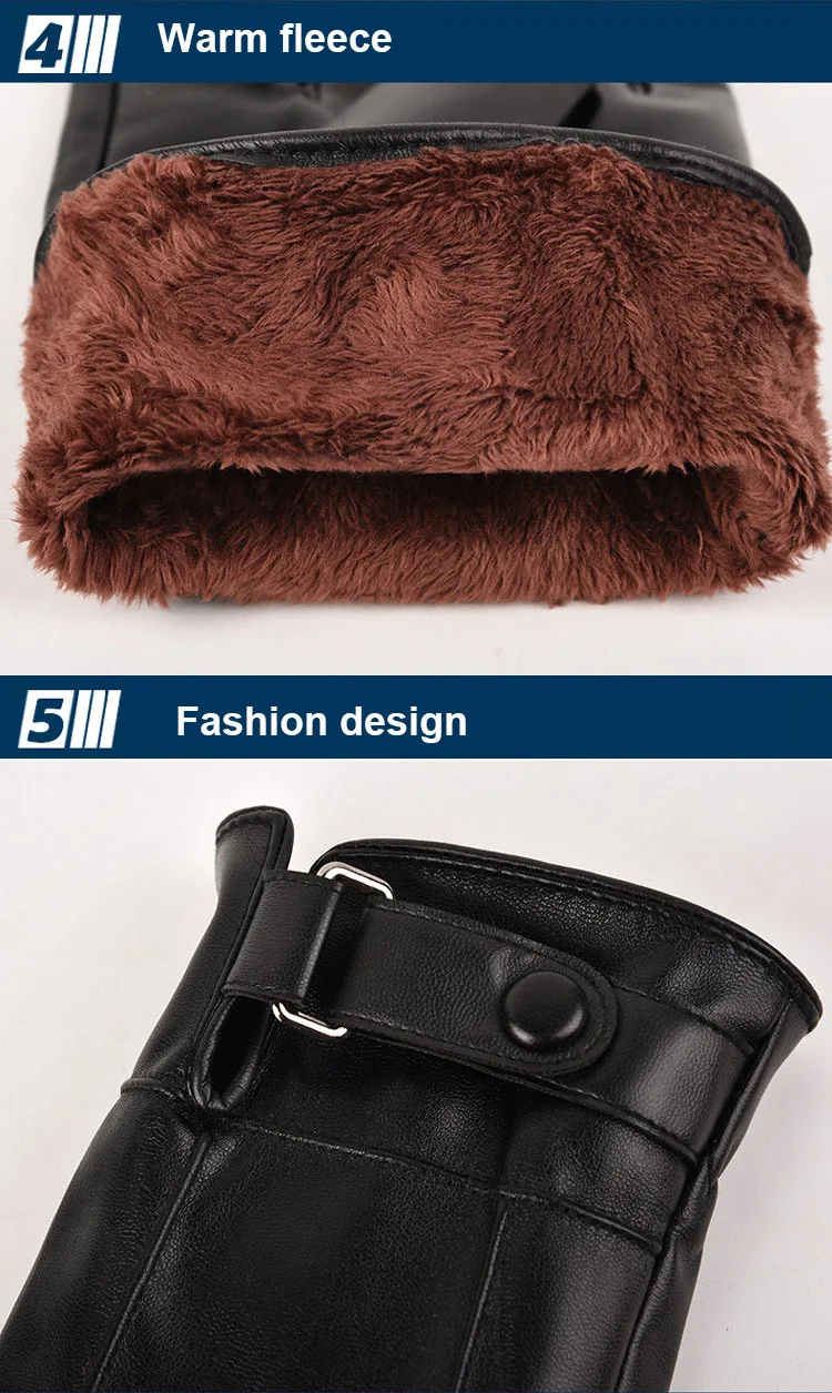 Fashion Men's Winter Outdoor Warm Waterproof Gloves Men Faux Leather Driving Gloves Thin Leather Gloves For Touch Screen Guantes