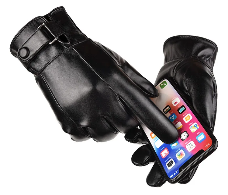 Fashion Men's Winter Outdoor Warm Waterproof Gloves Men Faux Leather Driving Gloves Thin Leather Gloves For Touch Screen Guantes