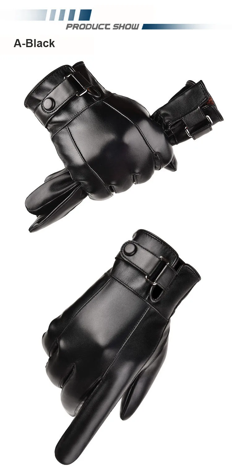 Fashion Men's Winter Outdoor Warm Waterproof Gloves Men Faux Leather Driving Gloves Thin Leather Gloves For Touch Screen Guantes