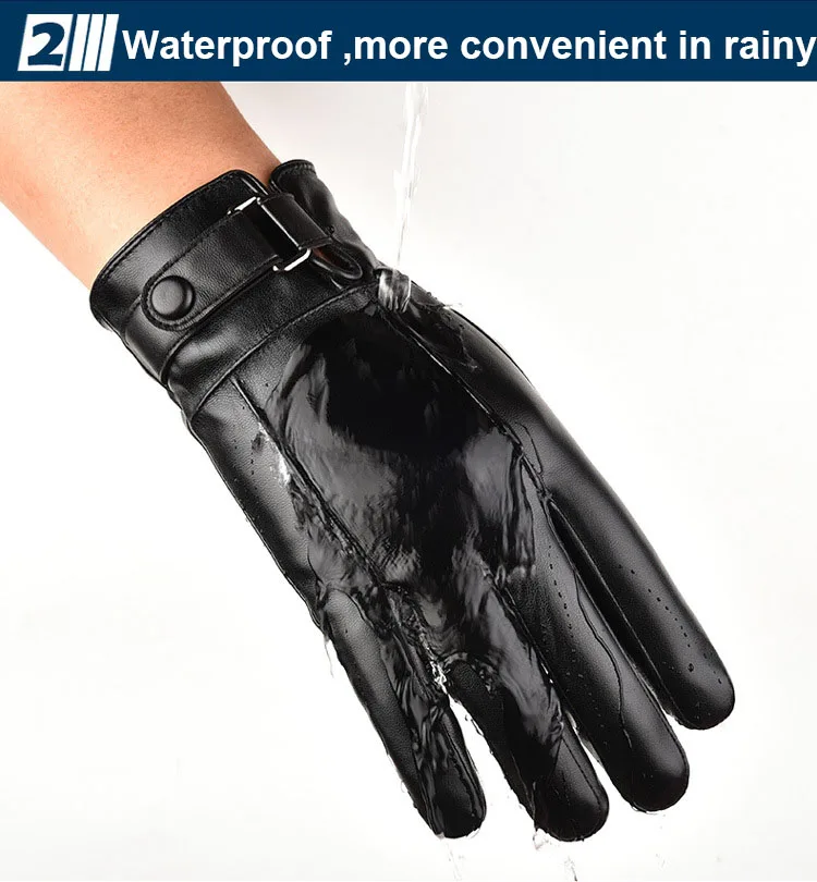 Fashion Men's Winter Outdoor Warm Waterproof Gloves Men Faux Leather Driving Gloves Thin Leather Gloves For Touch Screen Guantes