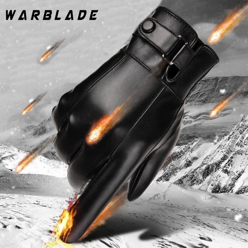 Fashion Men's Winter Outdoor Warm Waterproof Gloves Men Faux Leather Driving Gloves Thin Leather Gloves For Touch Screen Guantes