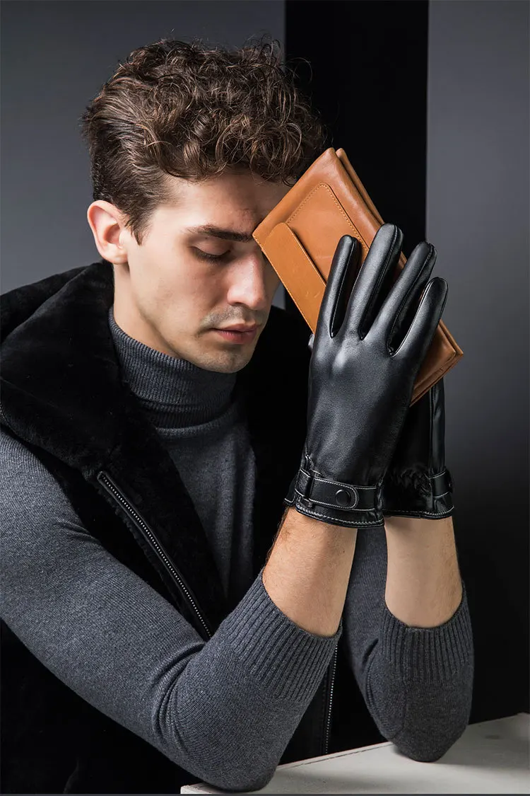 Fashion Men's Winter Outdoor Warm Waterproof Gloves Men Faux Leather Driving Gloves Thin Leather Gloves For Touch Screen Guantes