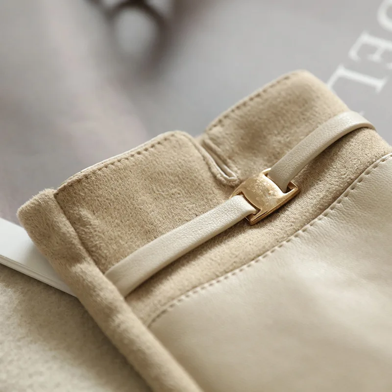 Fashion Elegant Retro Women Winter Thick Suede Leather Gloves Cycling Drive Keep Warm Touch Screen Windproof  Soft Comfortable