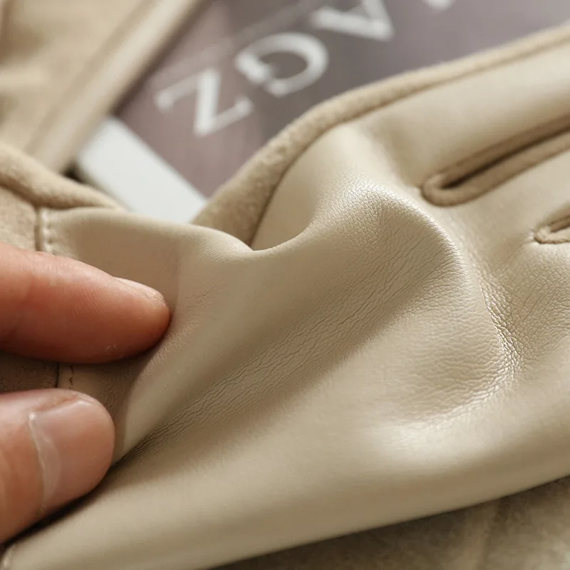 Fashion Elegant Retro Women Winter Thick Suede Leather Gloves Cycling Drive Keep Warm Touch Screen Windproof  Soft Comfortable
