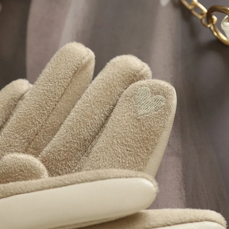 Fashion Elegant Retro Women Winter Thick Suede Leather Gloves Cycling Drive Keep Warm Touch Screen Windproof  Soft Comfortable