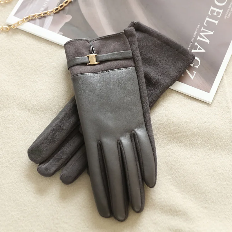 Fashion Elegant Retro Women Winter Thick Suede Leather Gloves Cycling Drive Keep Warm Touch Screen Windproof  Soft Comfortable