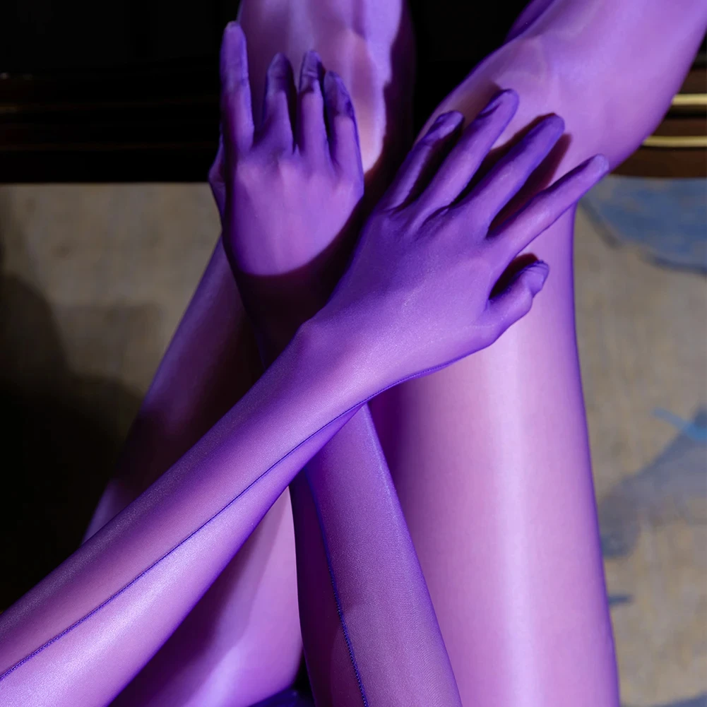 Women Sexy Smooth Oil Glossy Long Gloves Thin Sheer Seamless Mittens High Stretch Tight Stocking Gloves Underwear Accessories