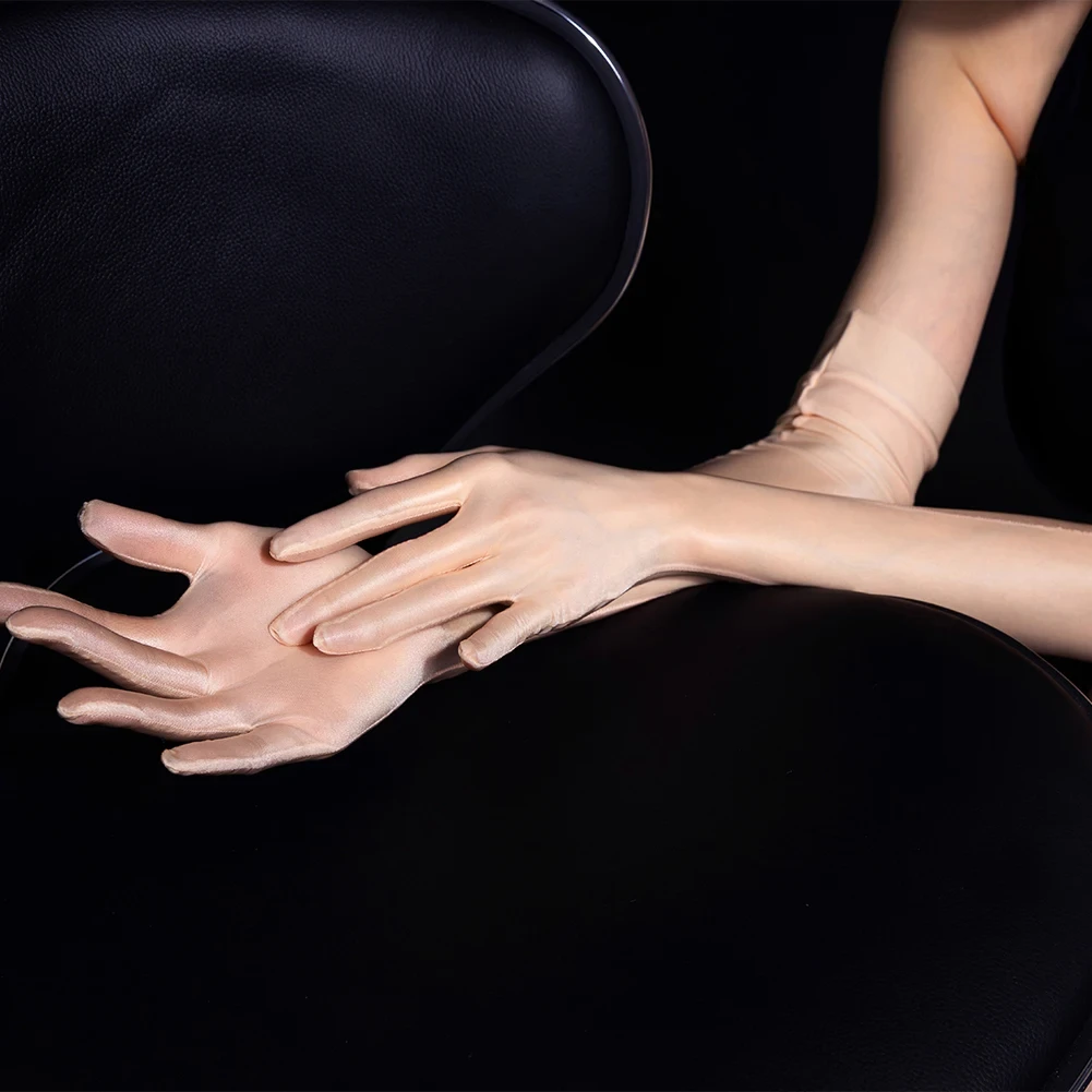 Women Sexy Smooth Oil Glossy Long Gloves Thin Sheer Seamless Mittens High Stretch Tight Stocking Gloves Underwear Accessories