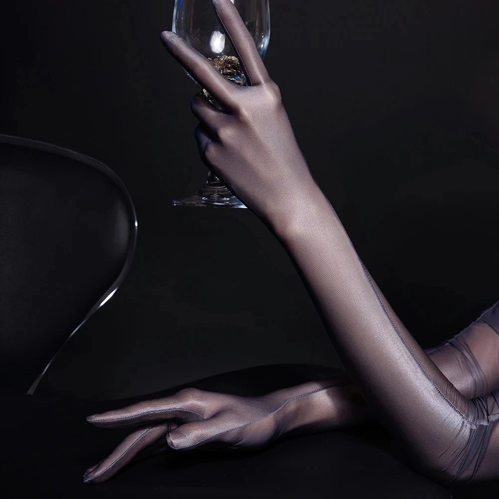 Women Sexy Smooth Oil Glossy Long Gloves Thin Sheer Seamless Mittens High Stretch Tight Stocking Gloves Underwear Accessories