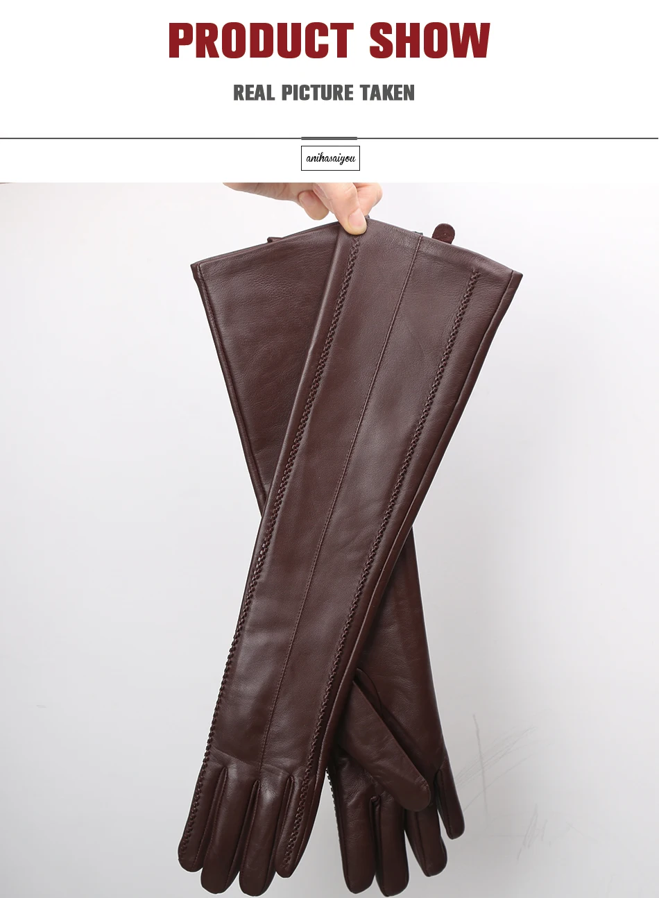 Multicolor Women's Gloves, 50cm Long Leather Gloves, Sheepskin Women's Leather Gloves, Keep Warm Women's Winter Gloves - 2226C